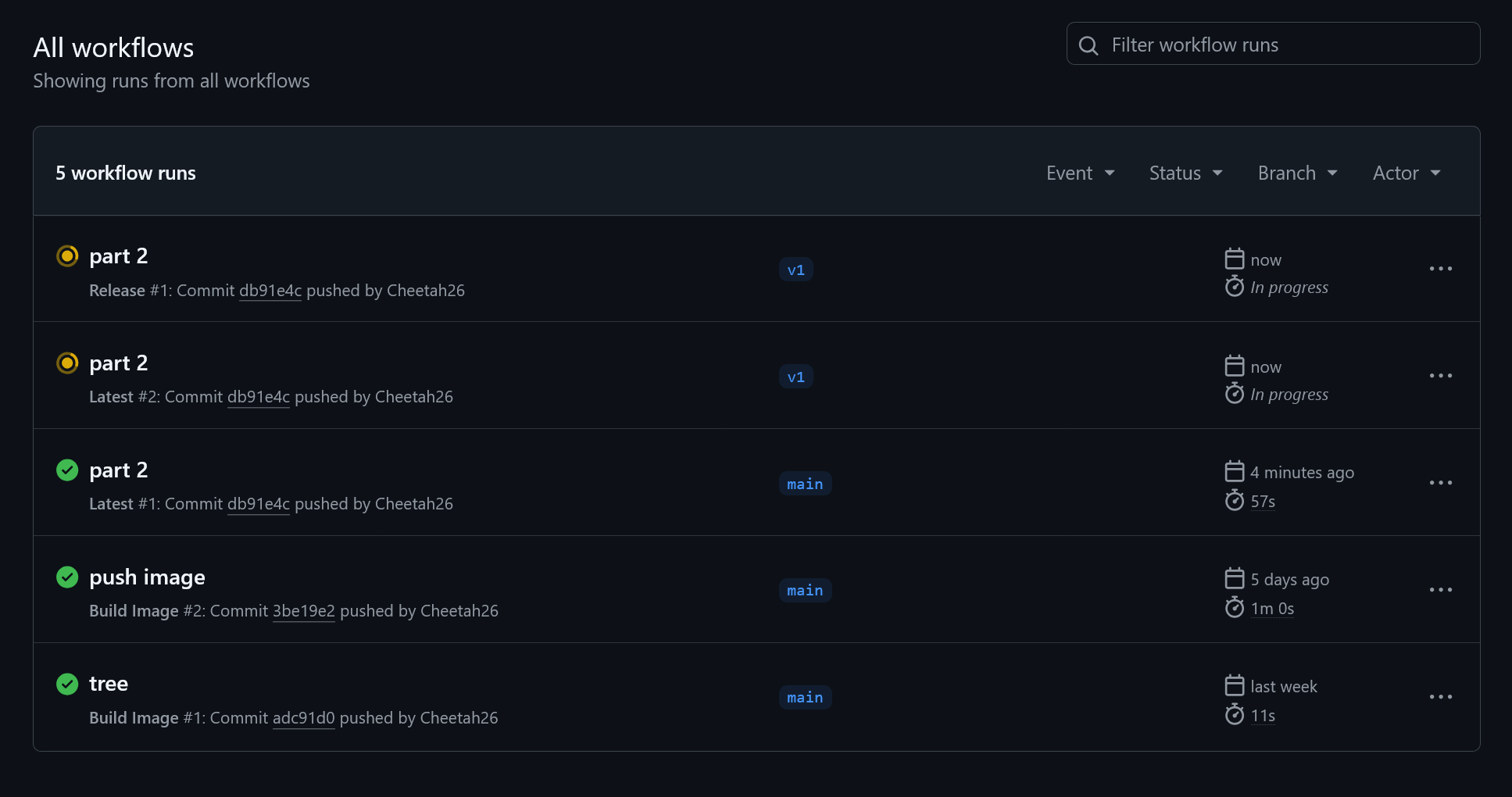 Both workflows running from the tagged push