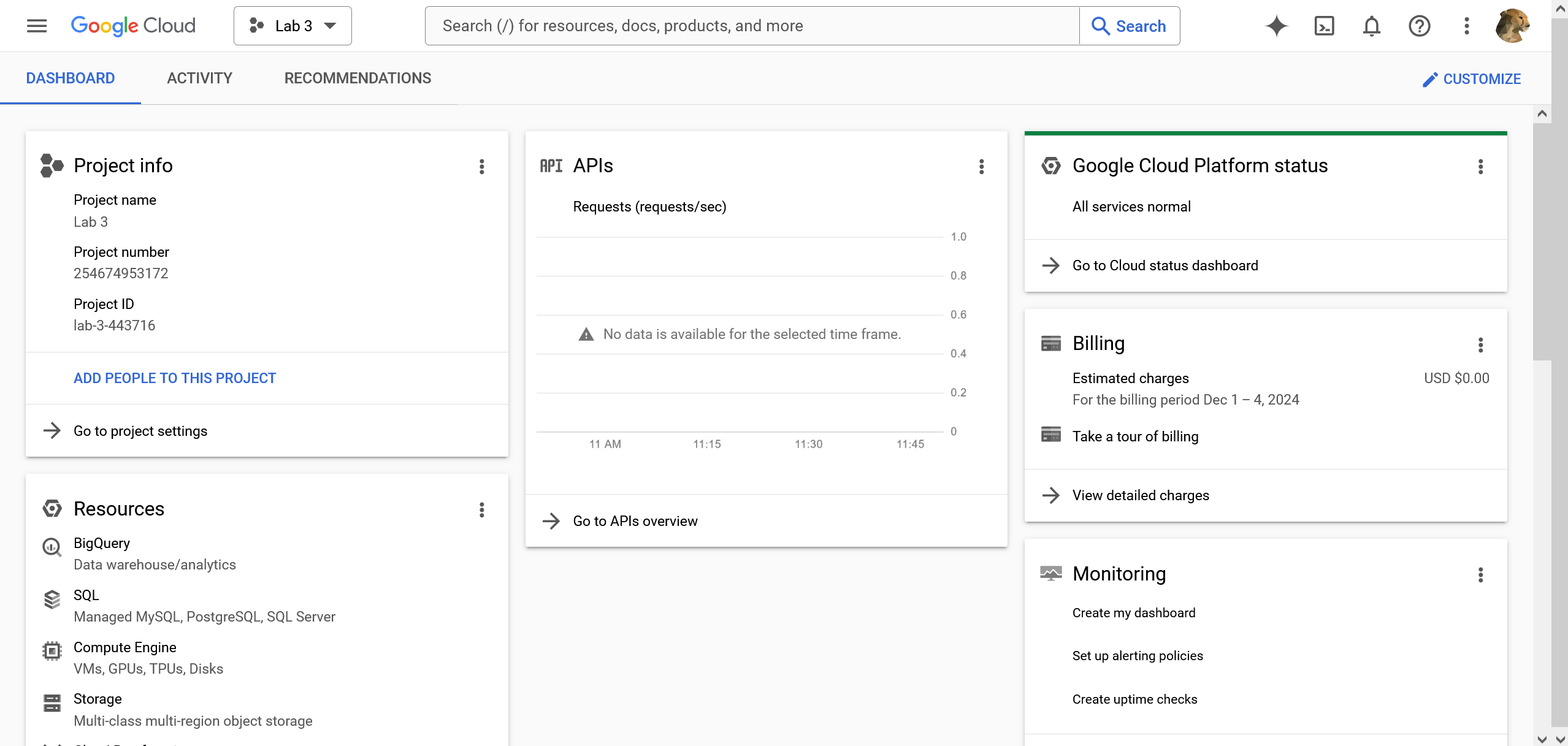 Lab 3 project dashboard